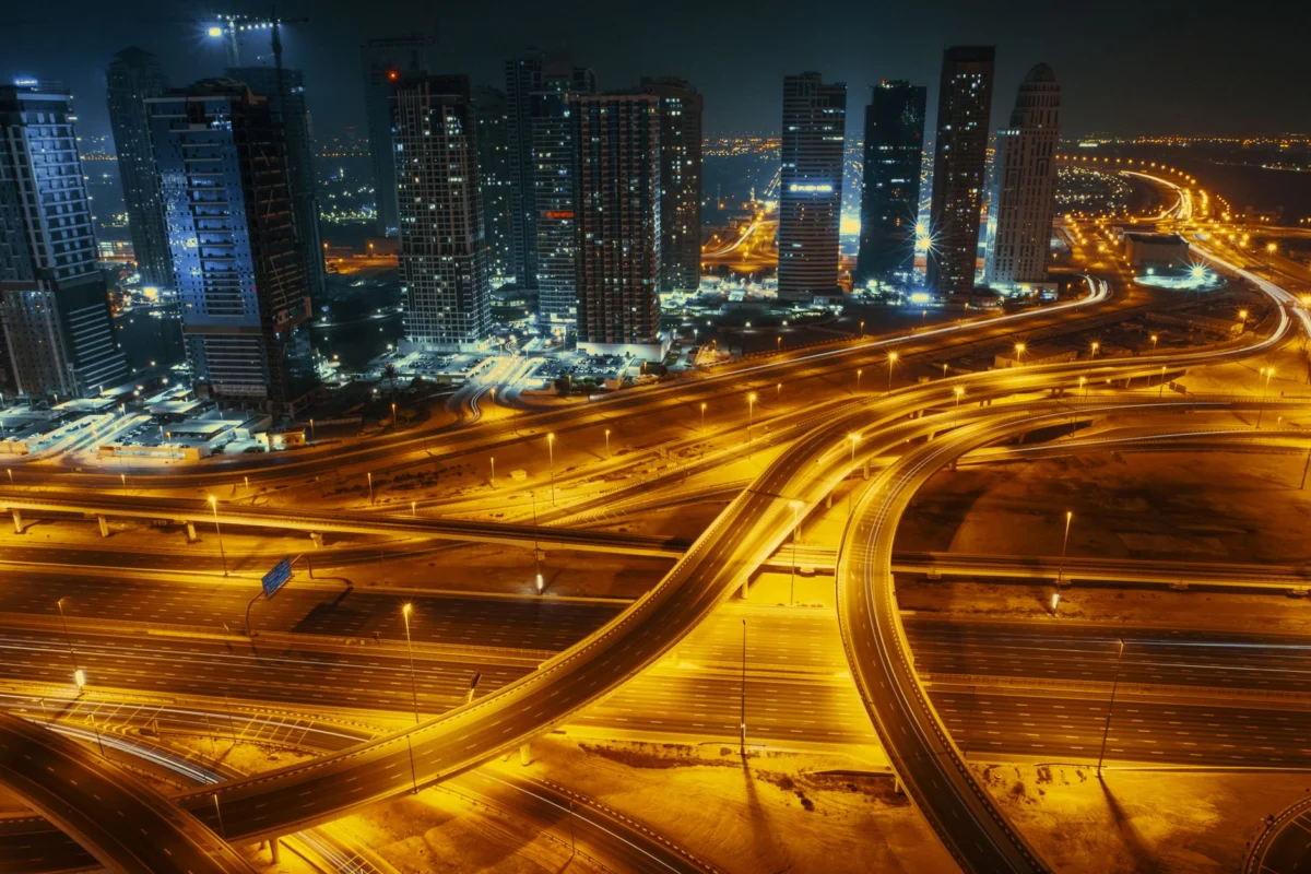 A breathtaking view of Dubai's skyline illuminating the night