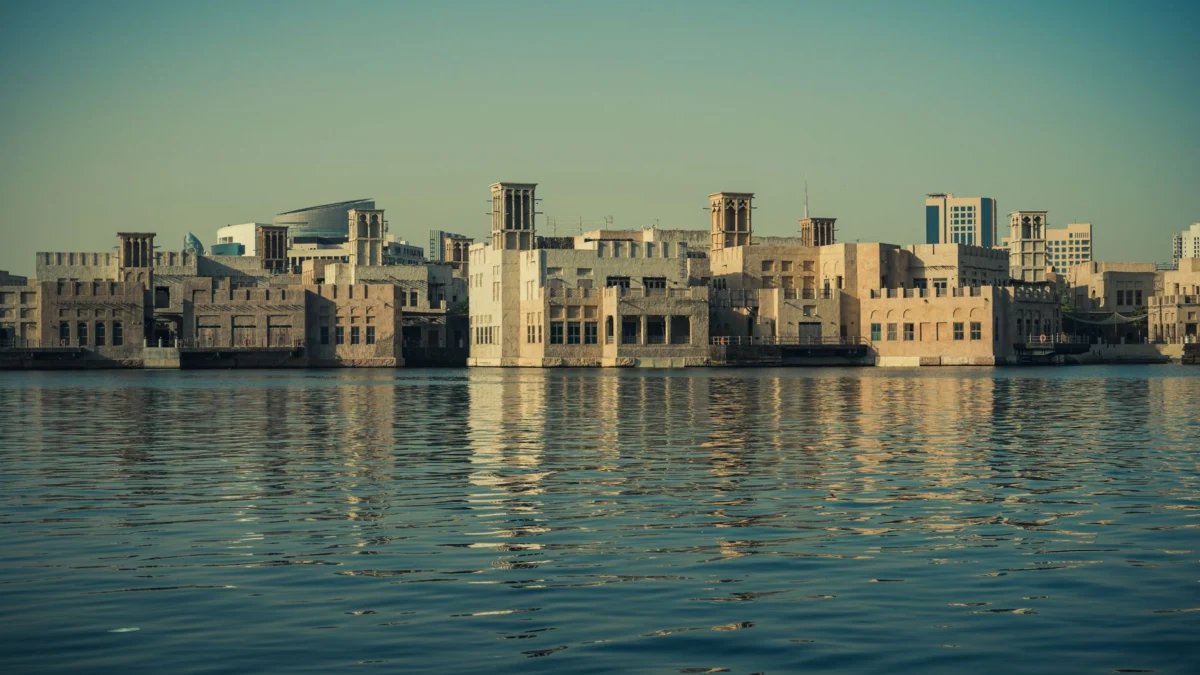 Scenic view of Dubai's historic skyline with iconic landmarks