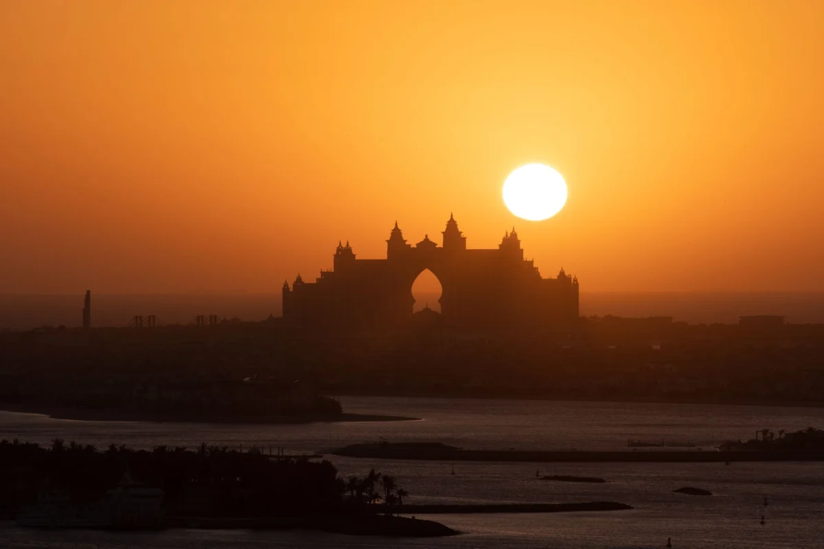 Dubai skyline at sunset with romantic atmosphere