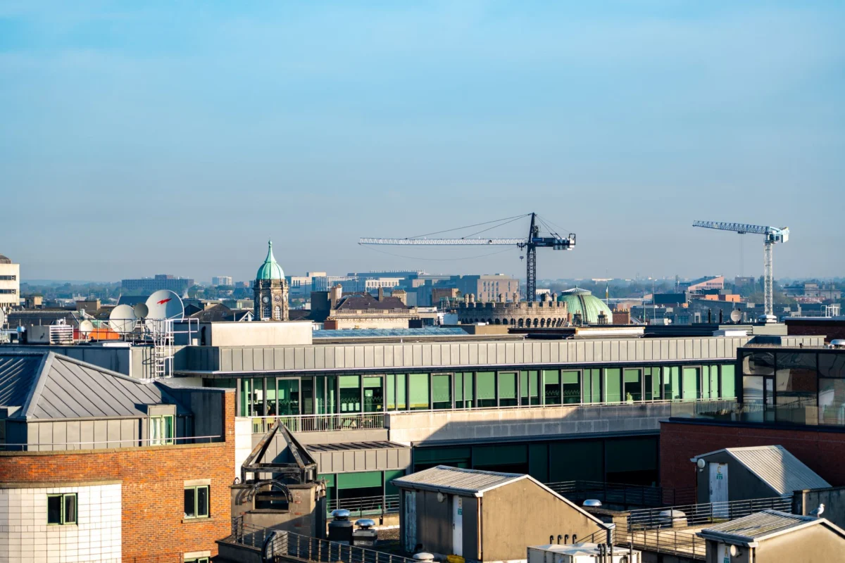 Aerial view of Dublin city skyline showcasing its safety