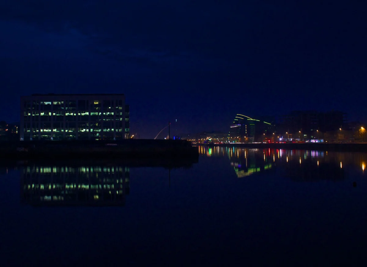 A romantic evening view of Dublin's skyline, perfect for photographers