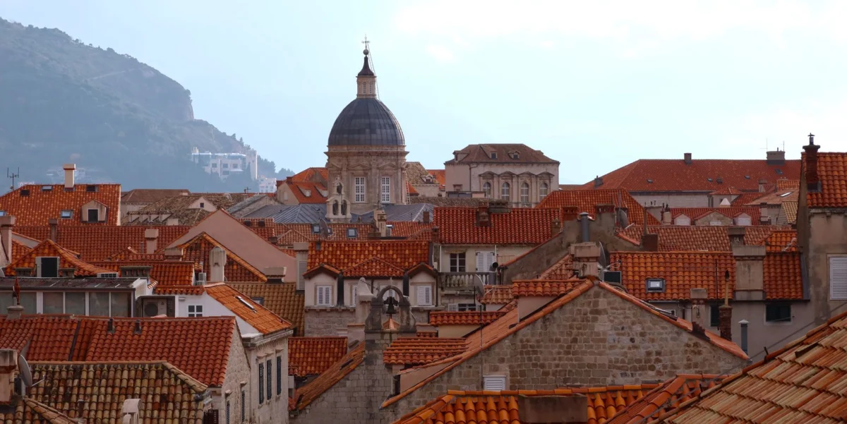 Aerial view of Dubrovnik's old town with iconic terracotta rooftops