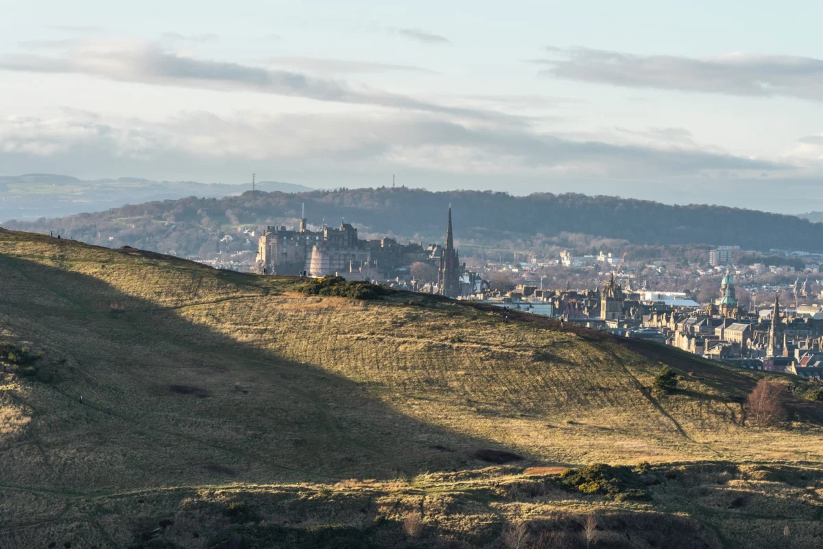 View of Edinburgh Castle with the city skyline in the foreground