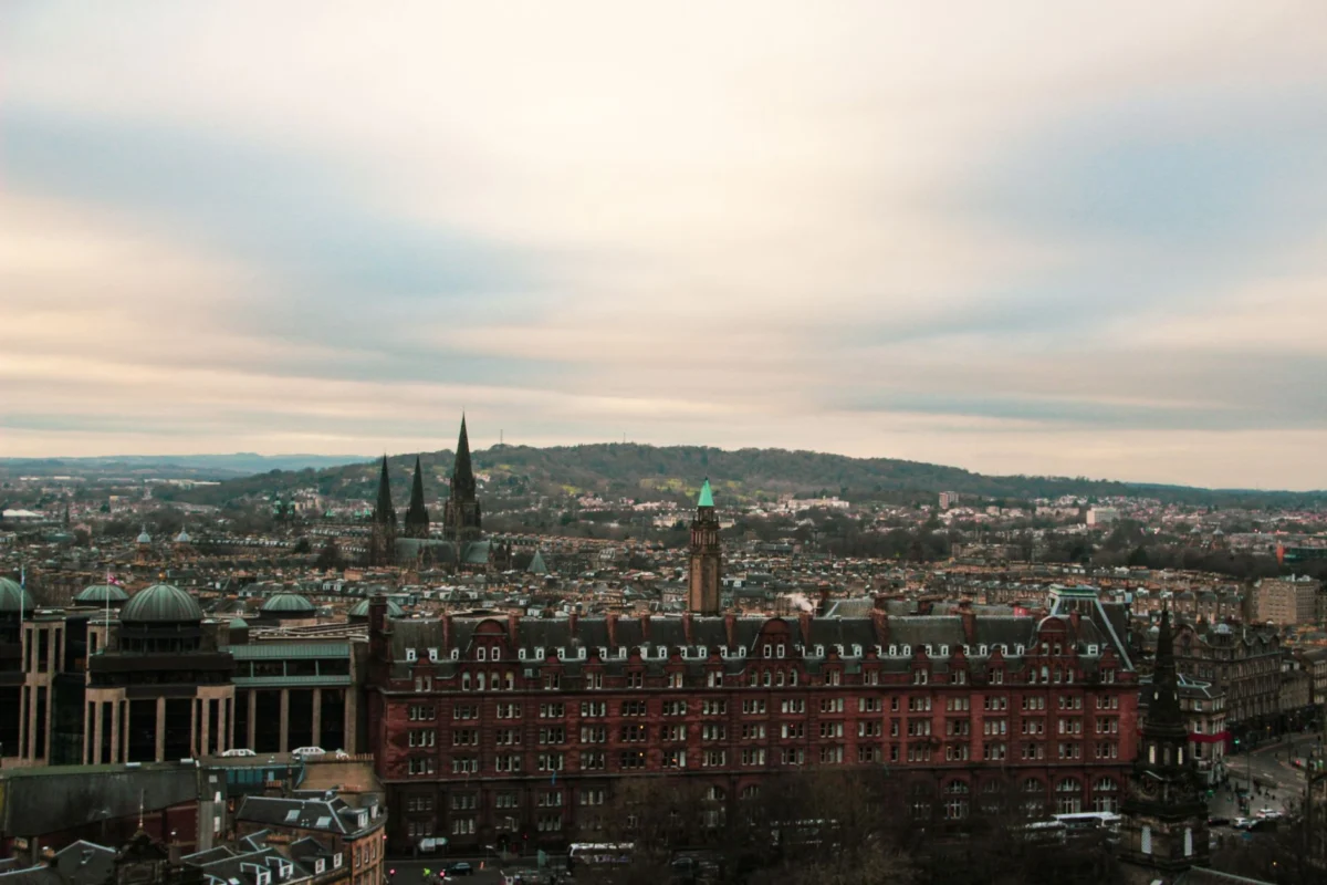 Panoramic view of the Edinburgh skyline at sunset