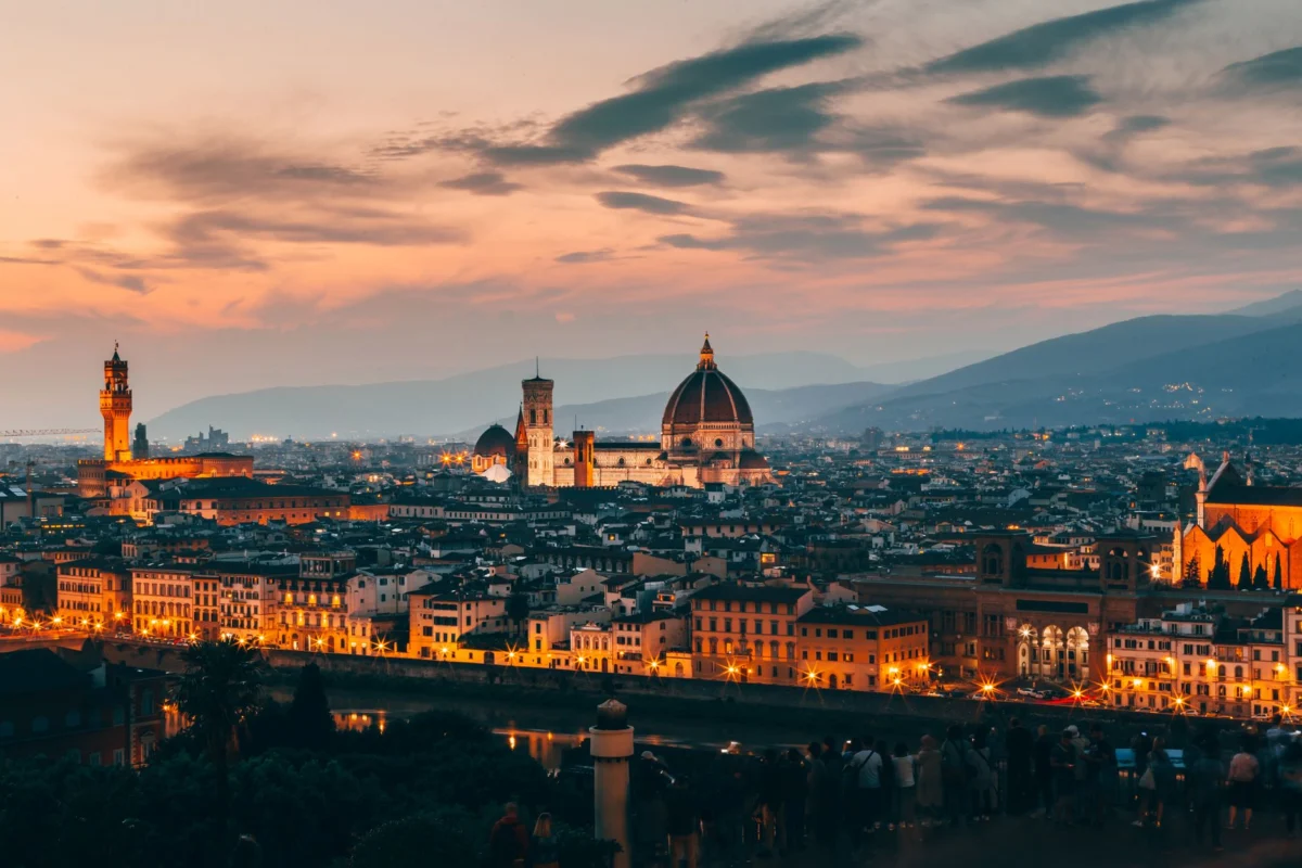 View of Florence's romantic skyline at sunset