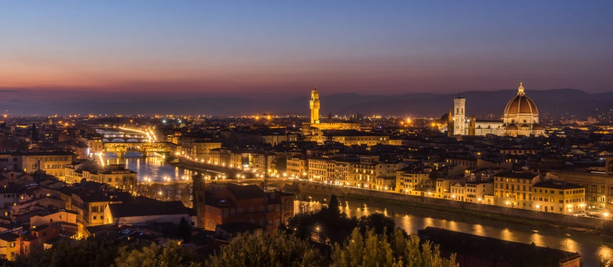 Romantic evening view of Florence skyline with landmark