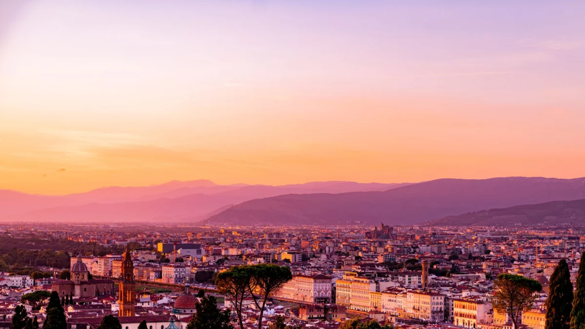 Panoramic view of the Florence skyline at sunset