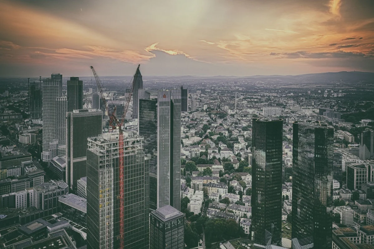 Frankfurt's skyline view at sunset