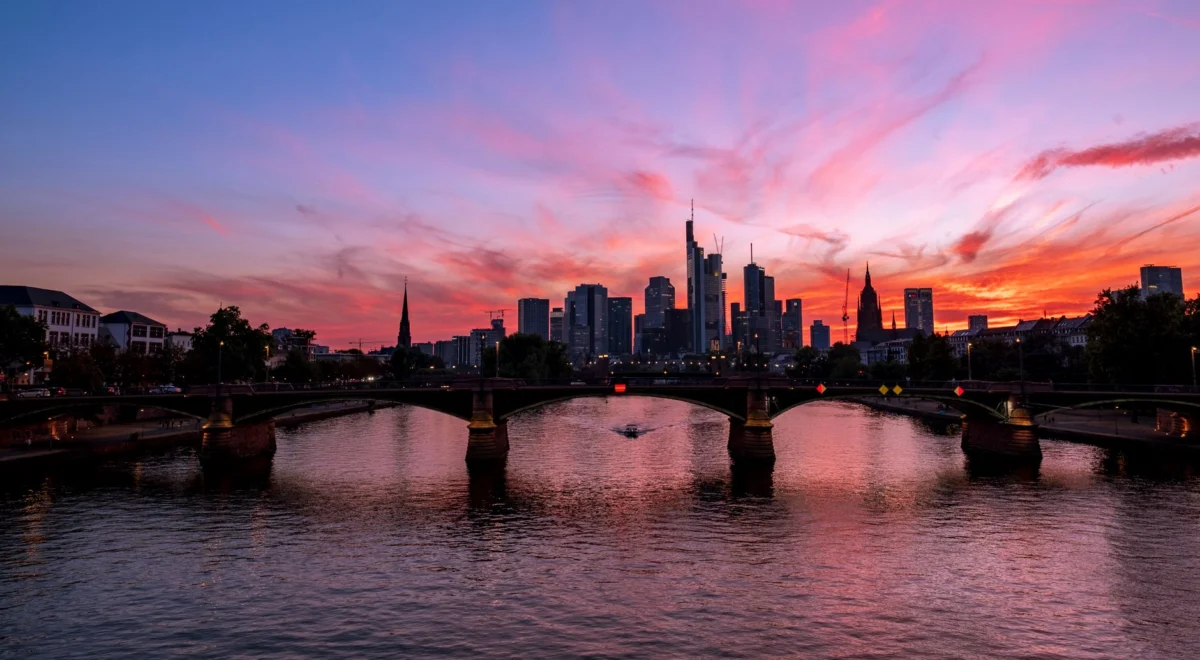 Stunning view of the Frankfurt skyline at sunset