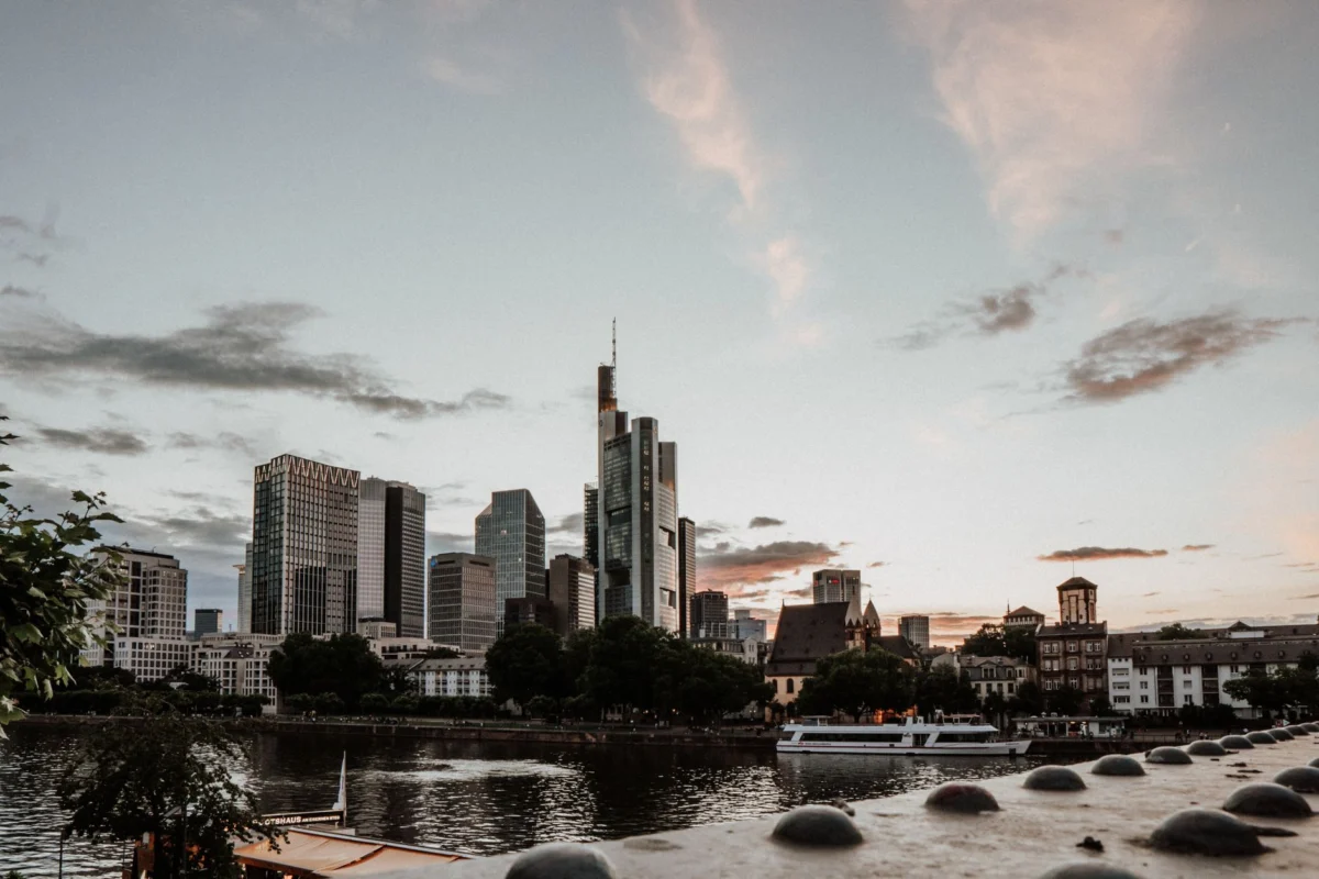 Frankfurt city skyline at dusk highlighting romantic views