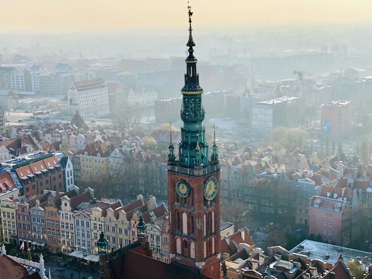 Romantic view of Gdansk with historic buildings by the river