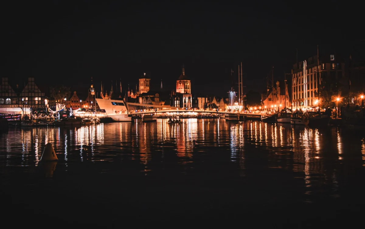 Romantic view of Gdansk's old town at sunset