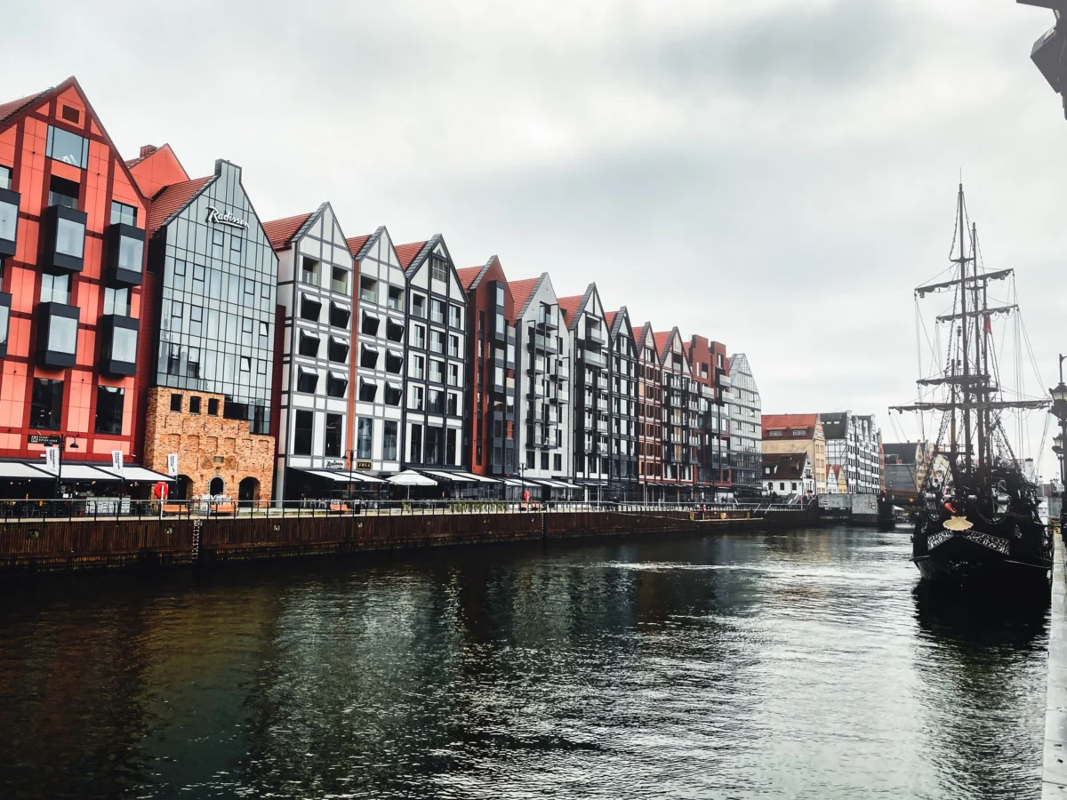 Scenic view of Gdansk old town waterfront