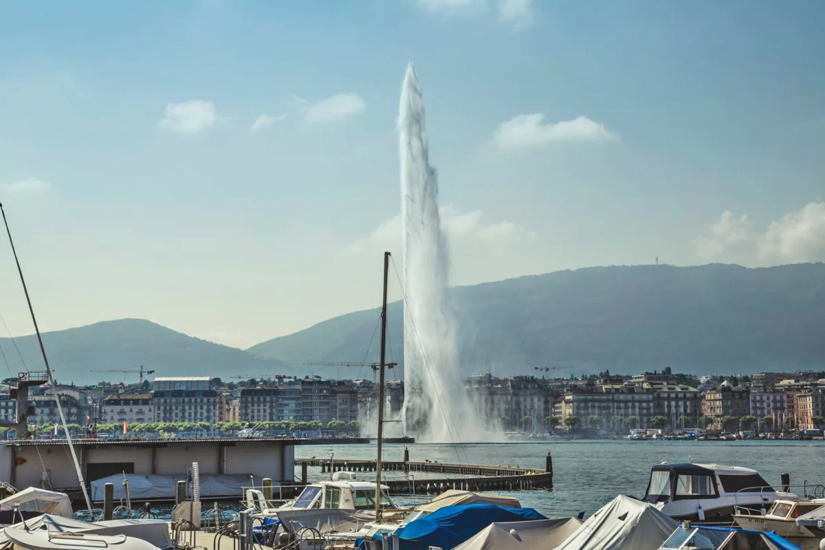 View of Geneva city skyline during sunset