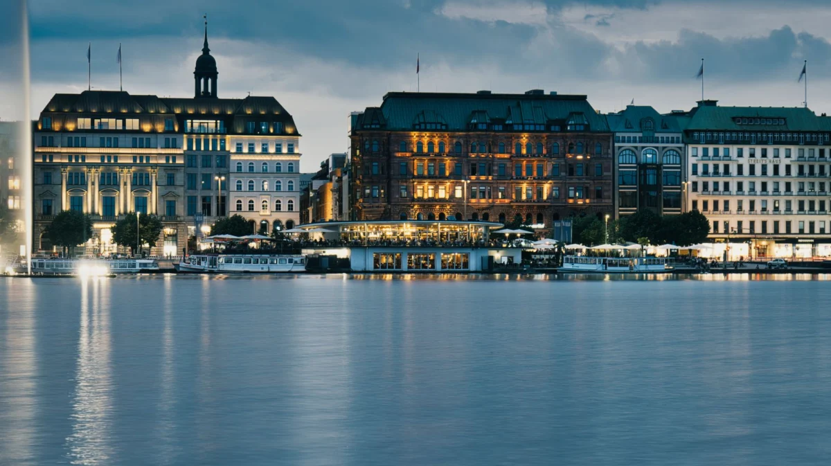 Scenic view of Hamburg's waterfront with cityscape