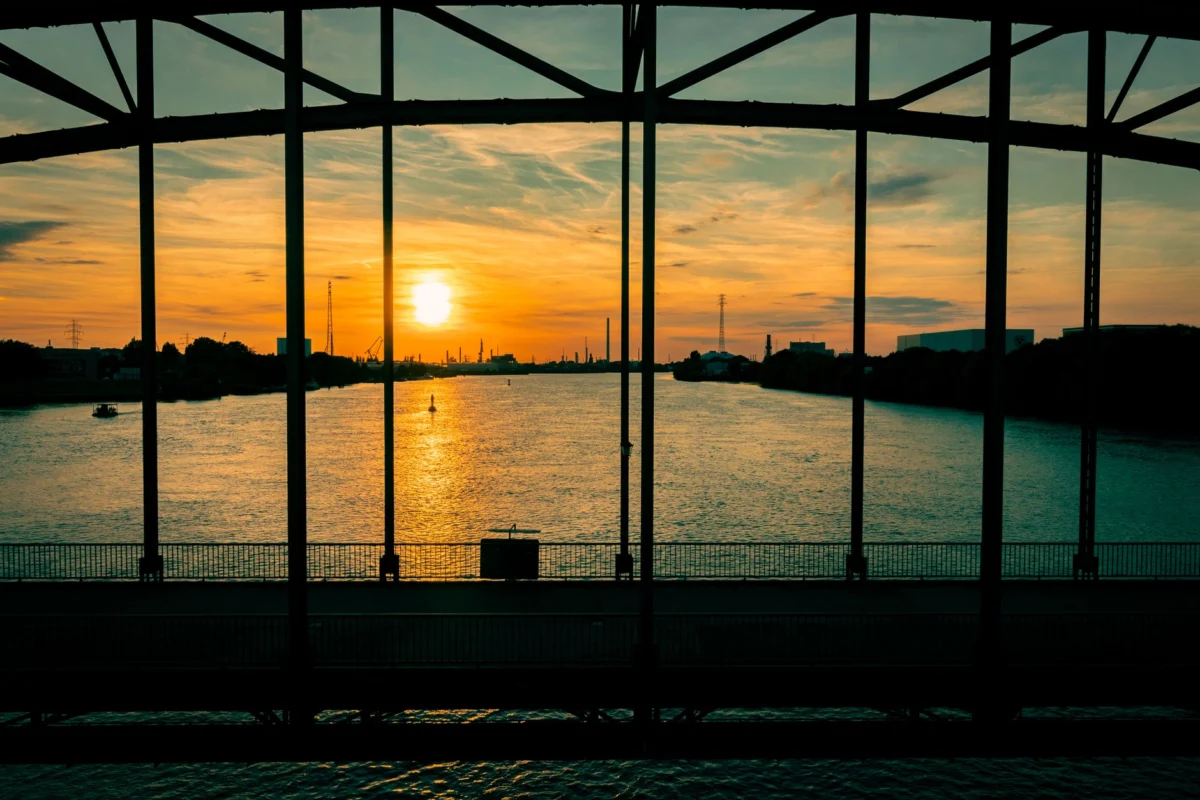 Romantic view of Hamburg skyline at sunset