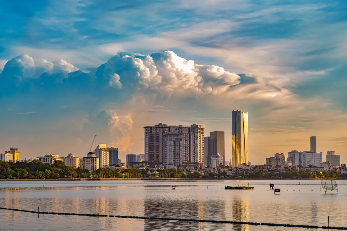 Romantic view of Hanoi skyline at night