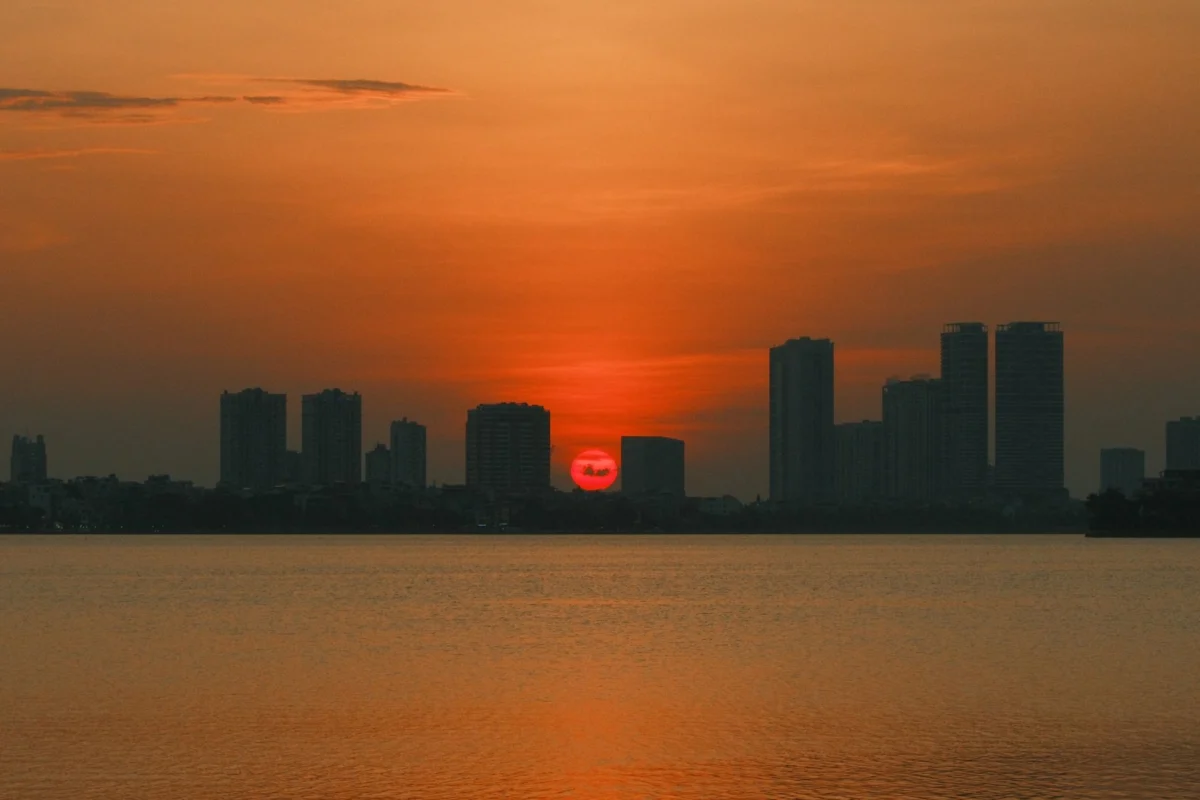 Enchanting view of Hanoi skyline at sunset, perfect for couples