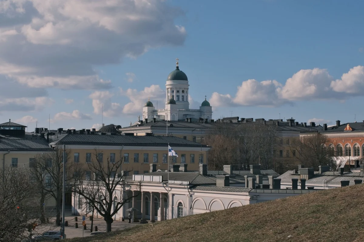 A scenic view of Helsinki's skyline with iconic landmarks.