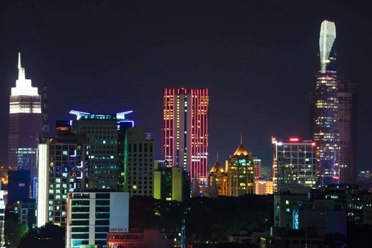 Glistening skyline of Ho Chi Minh City at dusk