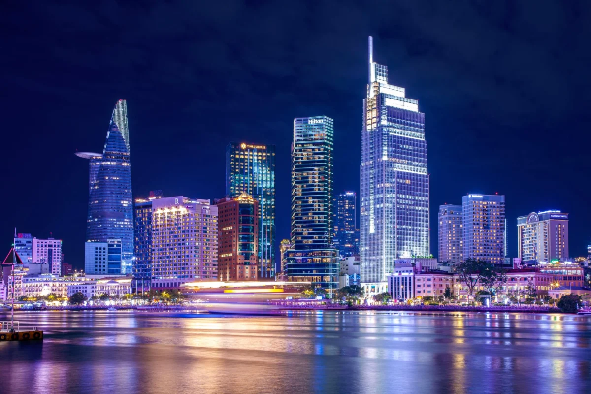 Stunning skyline view of Ho Chi Minh City at sunset