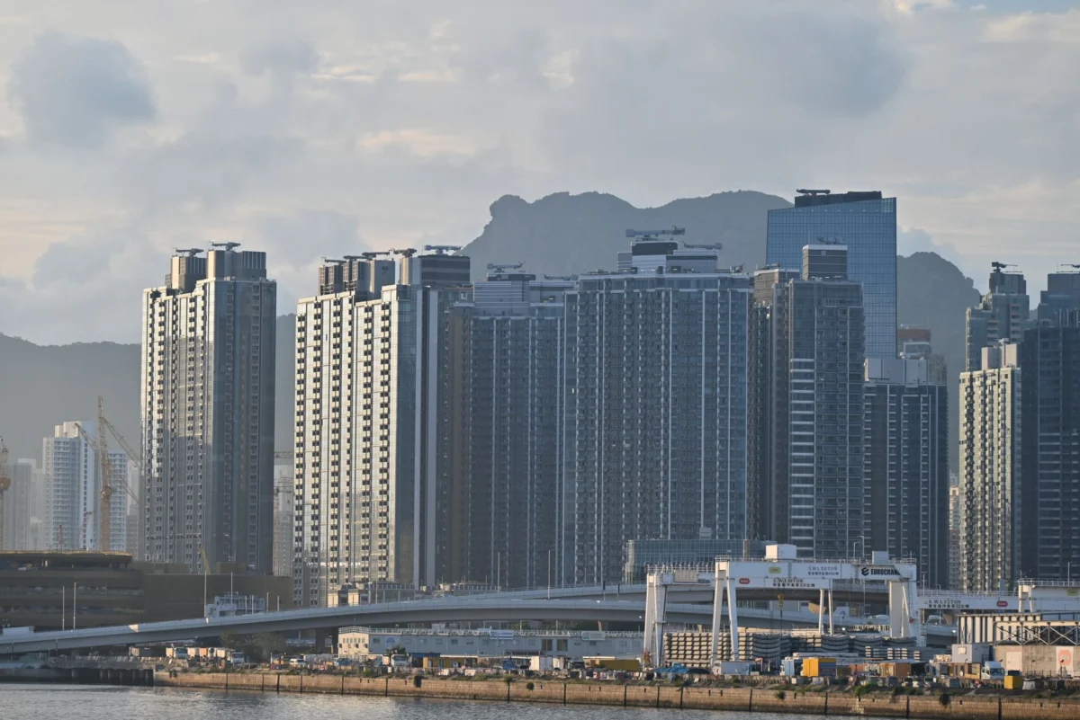 Panoramic view of Hong Kong skyline at night
