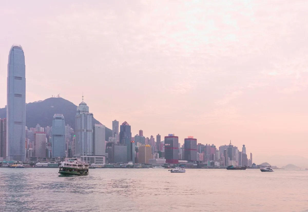 Hong Kong skyline at dusk with dazzling harbour view