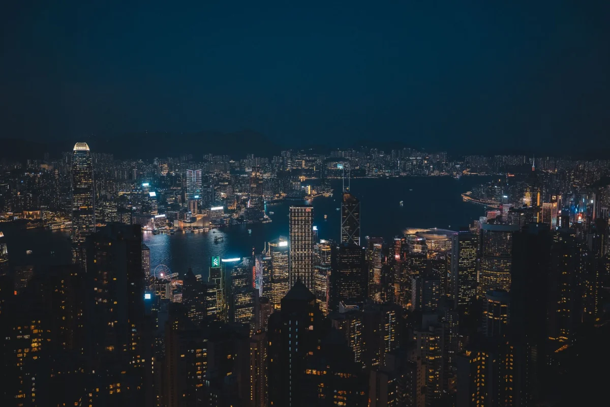 Dazzling skyline of Hong Kong as seen from Victoria Harbour