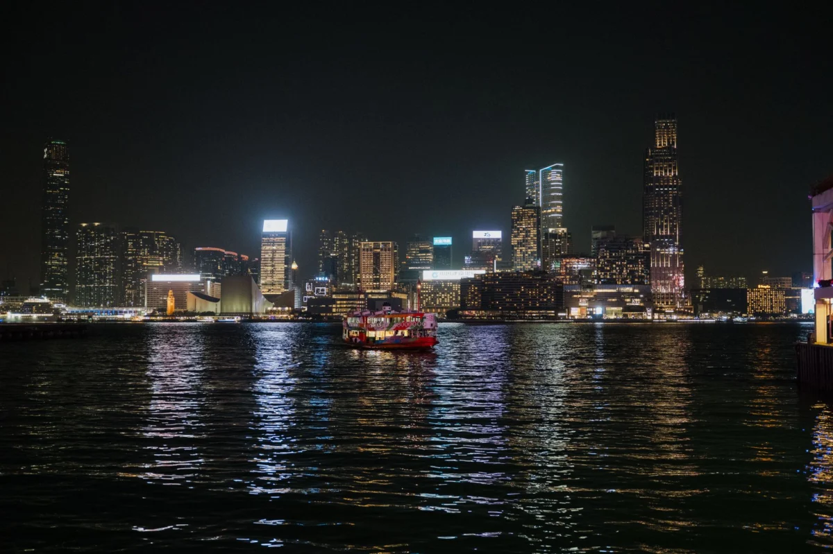 Hong Kong skyline illuminated at night showcasing the city's vibrant nightlife