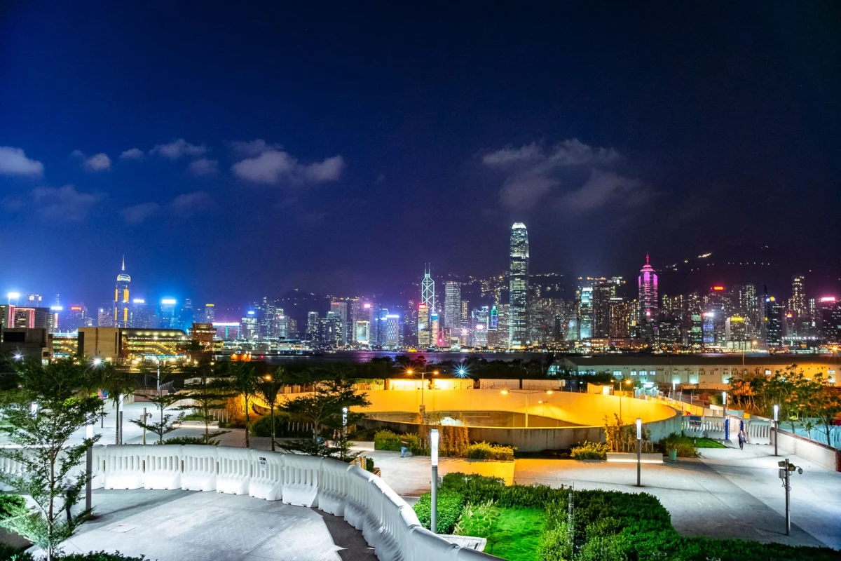View of Hong Kong skyline and Victoria Harbour at night