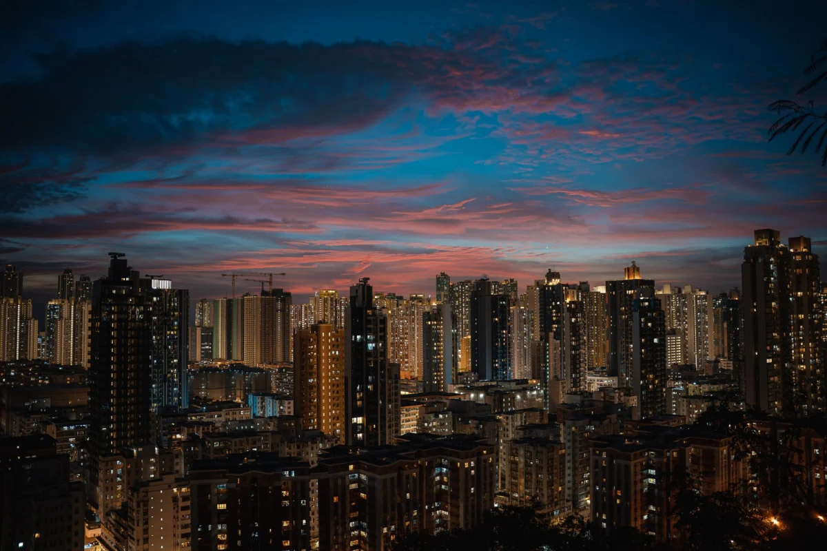 Romantic view of Hong Kong skyline at sunset for couples