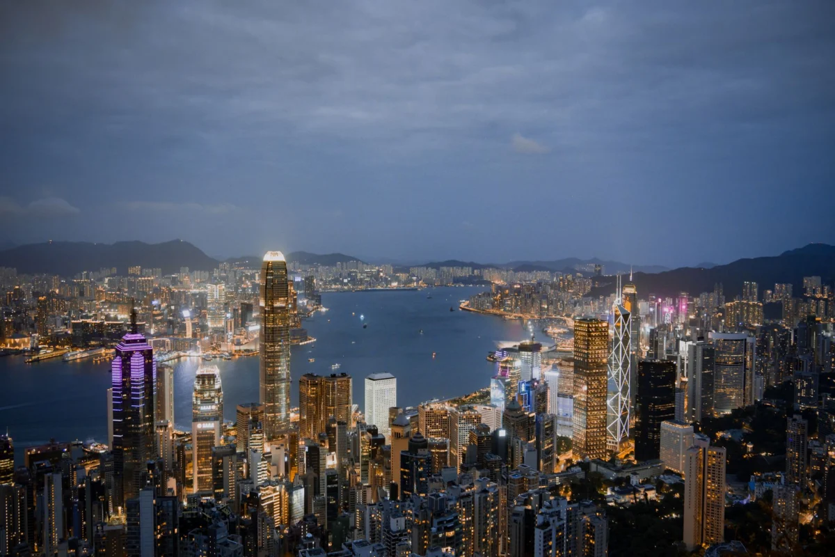 Romantic evening view of Hong Kong's skyline for foodies