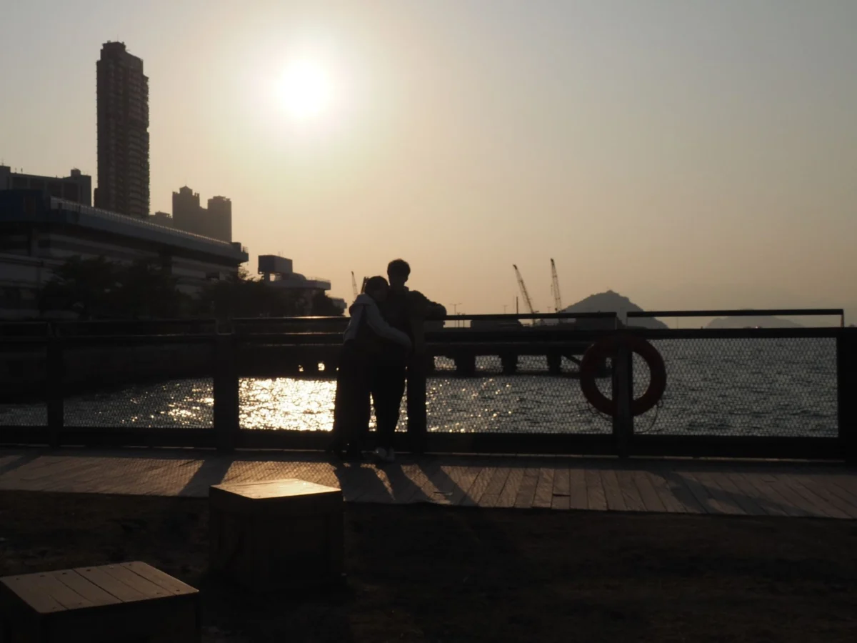 Romantic view of Hong Kong skyline at sunset