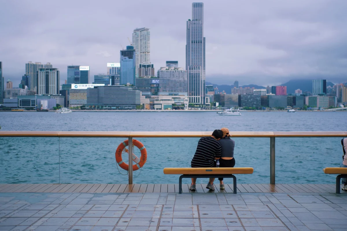 Romantic view of Hong Kong skyline at sunset
