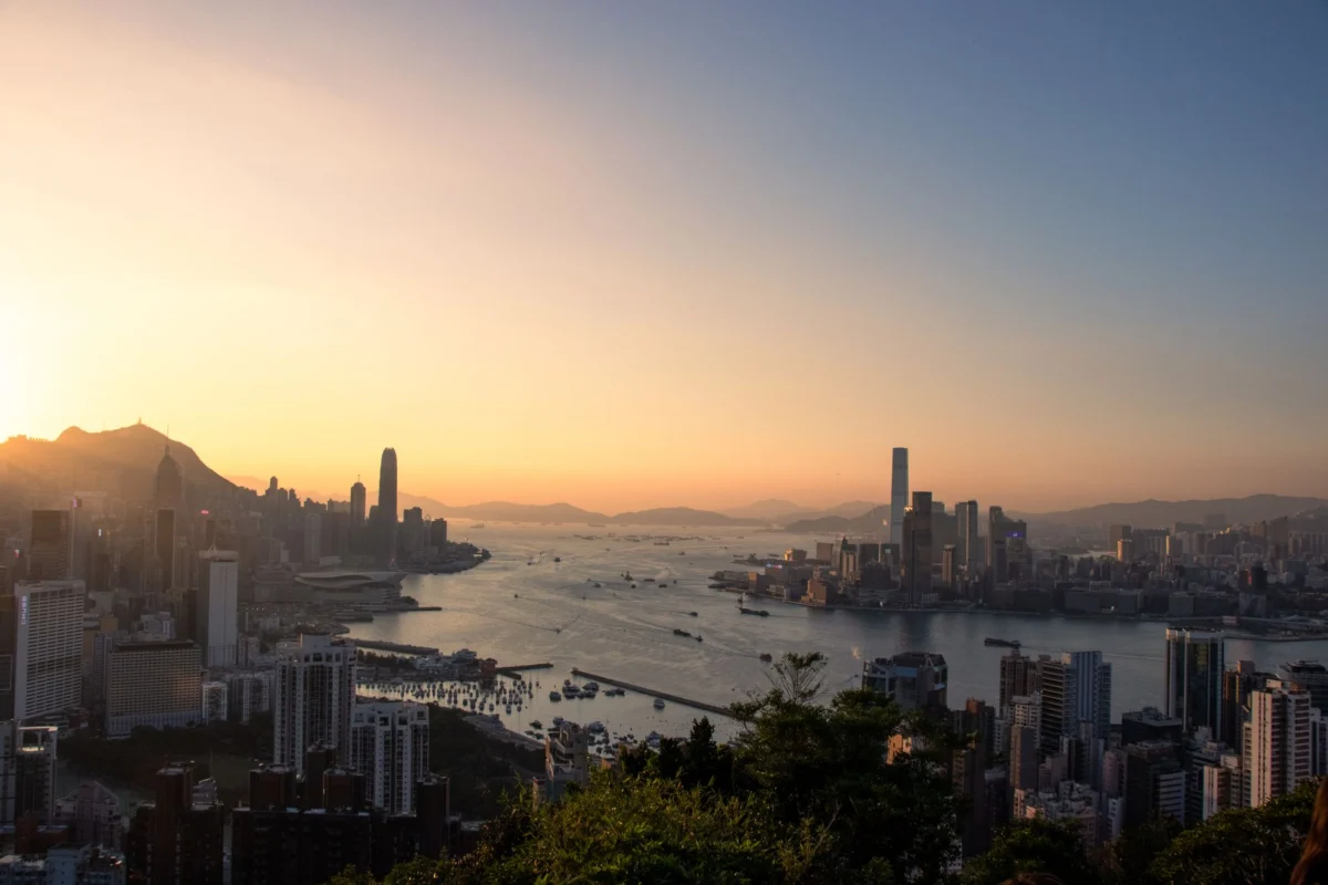 Sunset skyline of Hong Kong, romantic view for couples