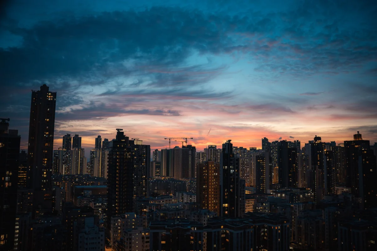 Romantic sunset view of Hong Kong's luxury skyline