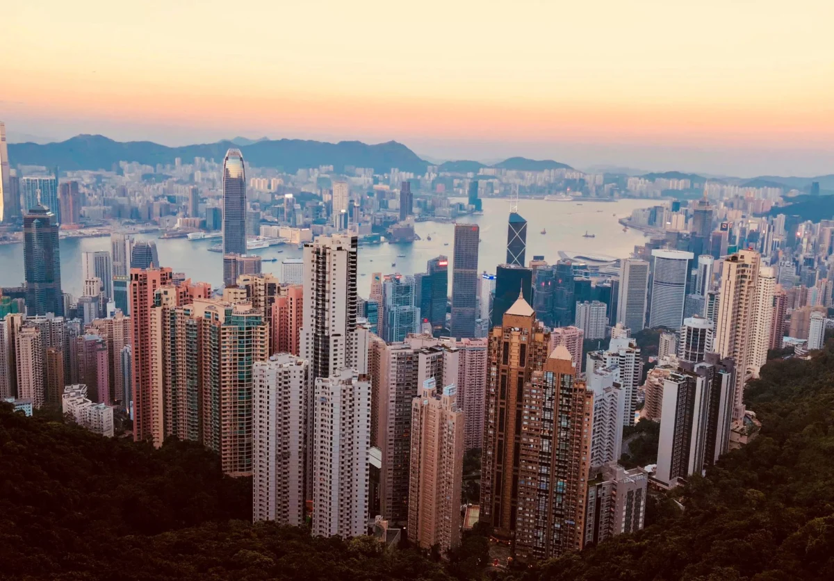 Romantic sunset view of Hong Kong's skyline