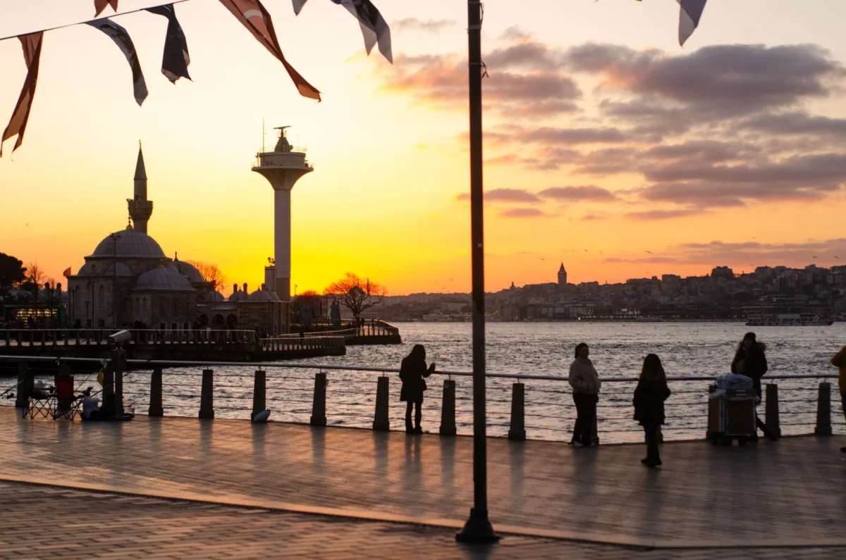 Romantic view of Istanbul skyline at sunset