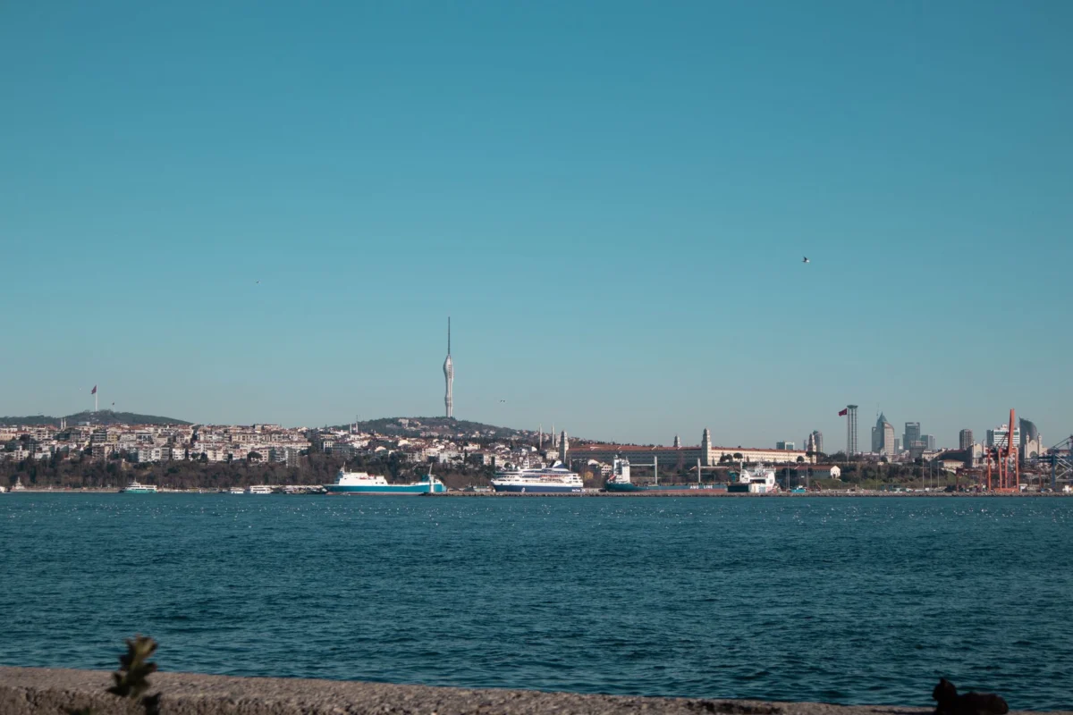 A panoramic view of the Istanbul skyline with the Bosphorus Strait visible