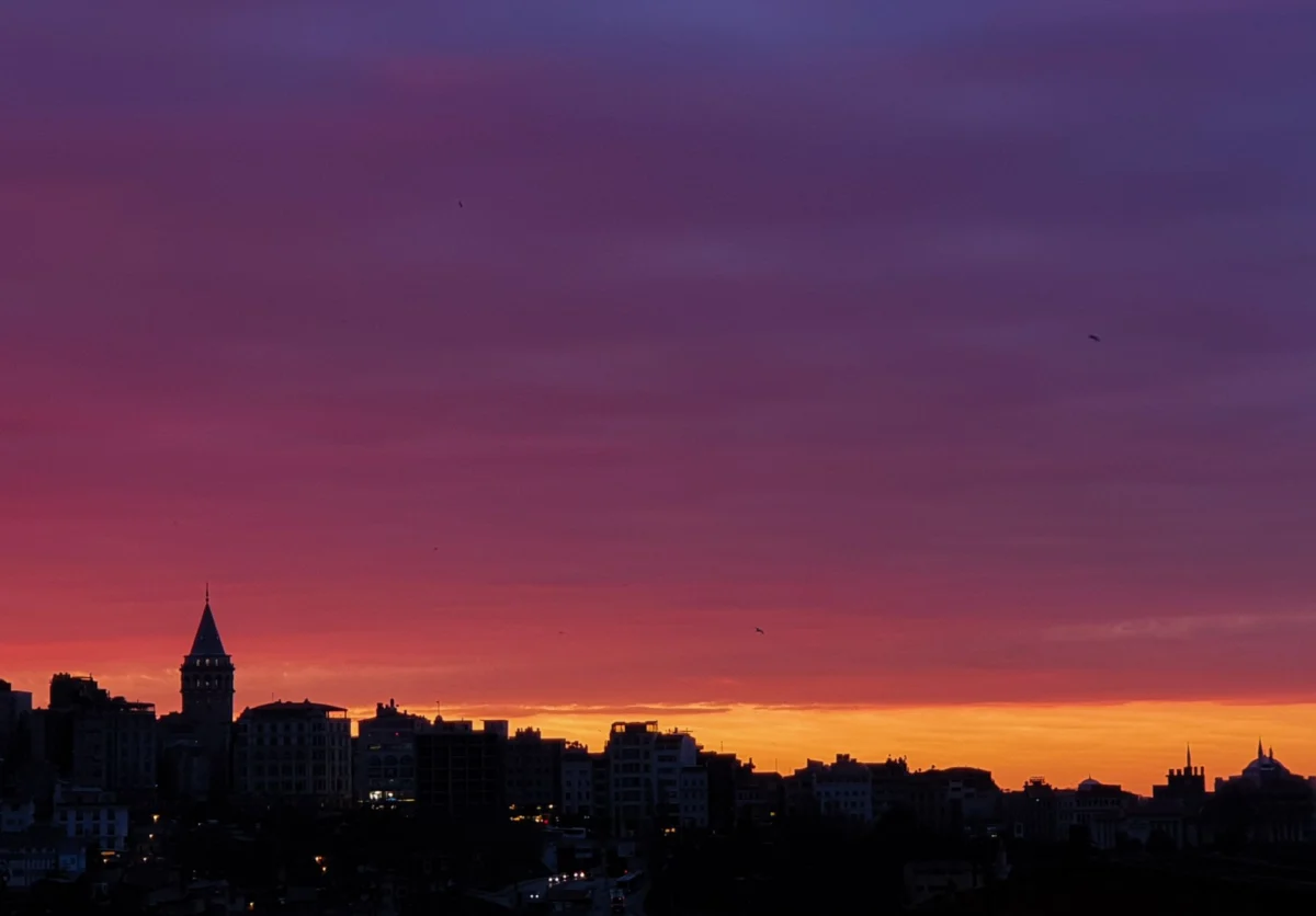 Romantic Istanbul skyline with vibrant sunset colors