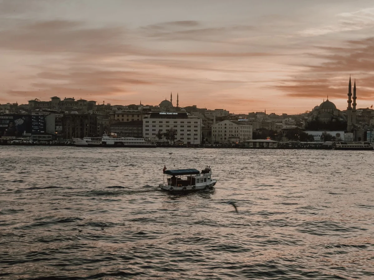 View of Istanbul at sunset with iconic skyline