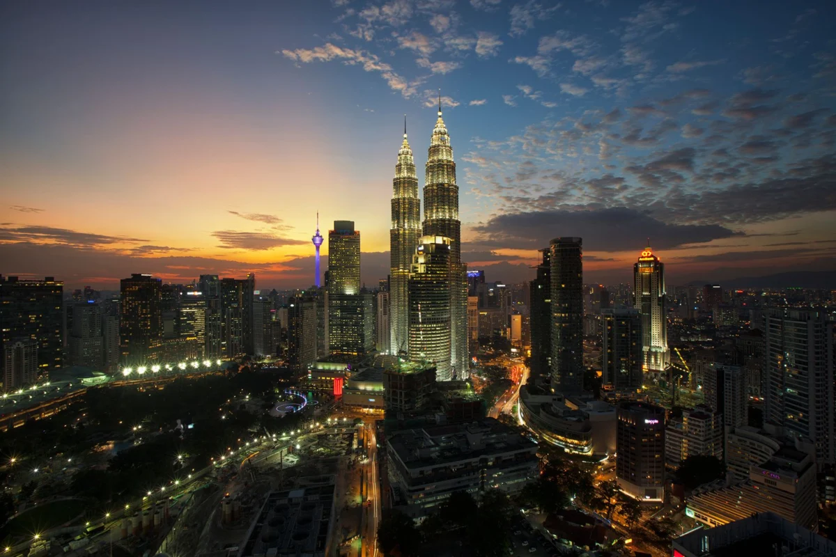 Kuala Lumpur skyline at sunset with romantic lighting
