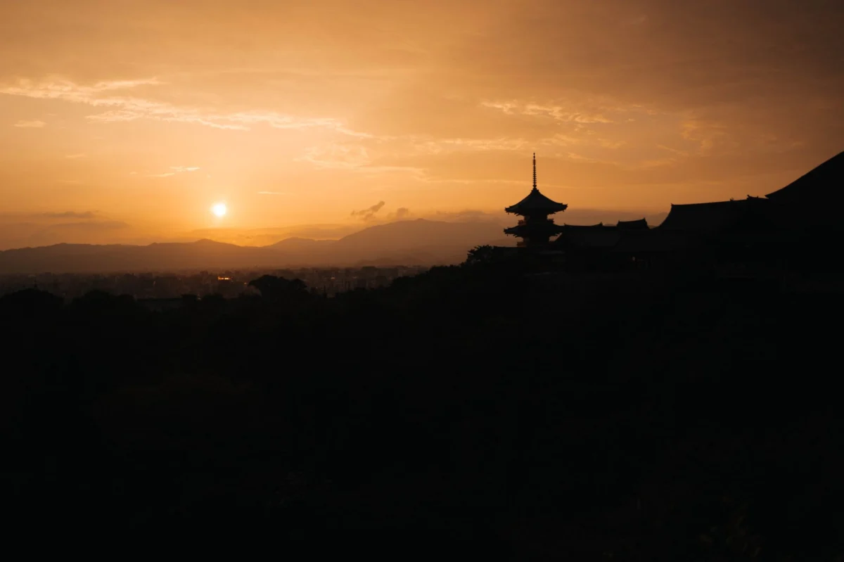 Sunset view of a traditional Kyoto temple