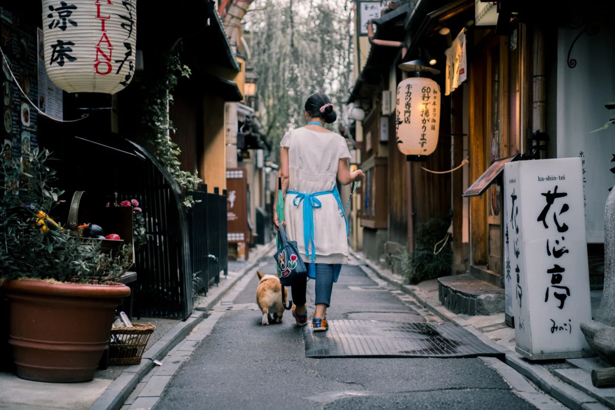 Historic street view in Kyoto with traditional architecture