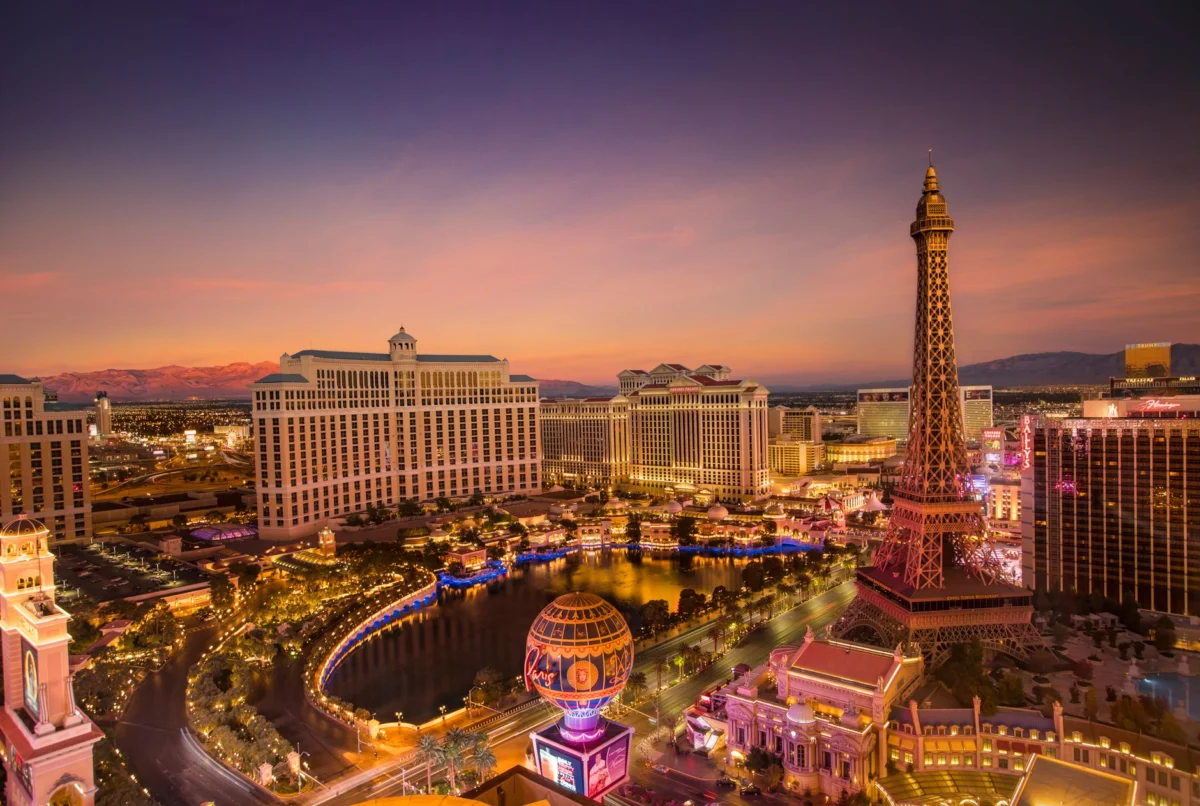 Romantic skyline view of Las Vegas at night