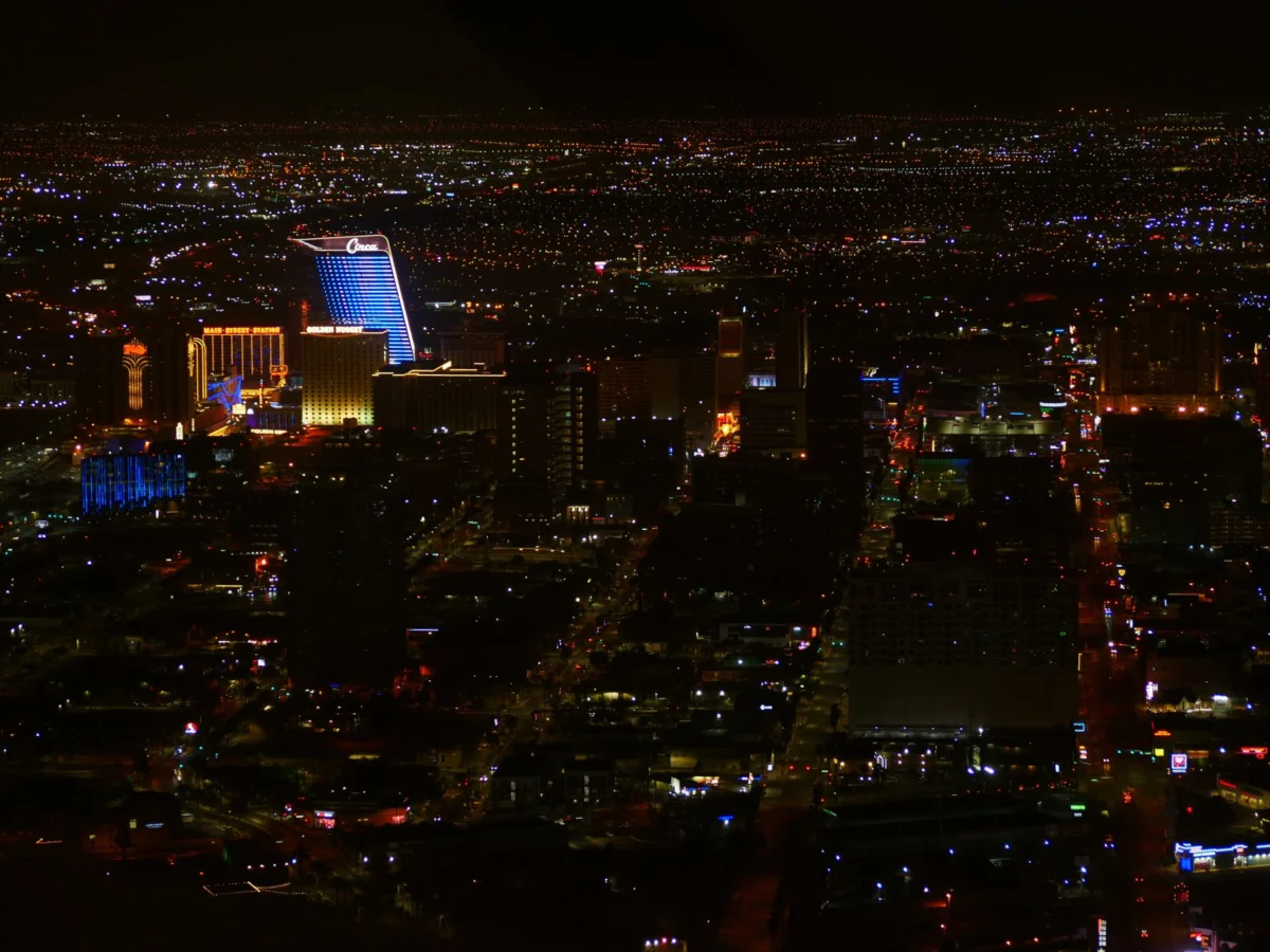Dazzling Las Vegas skyline at night with iconic landmarks