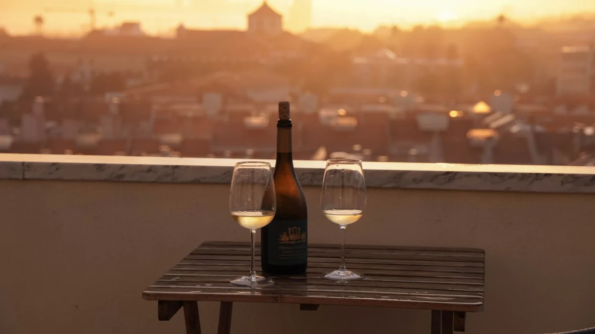 Rooftop view overlooking the cityscape of Lisbon at sunset