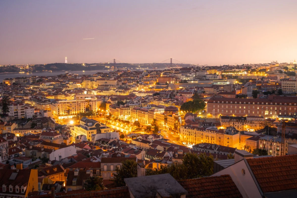 Lisbon skyline at sunset showcasing romantic views