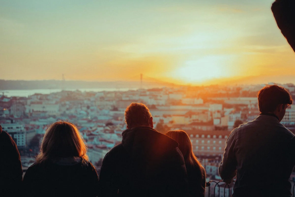 Romantic view of Lisbon's historical skyline at sunset