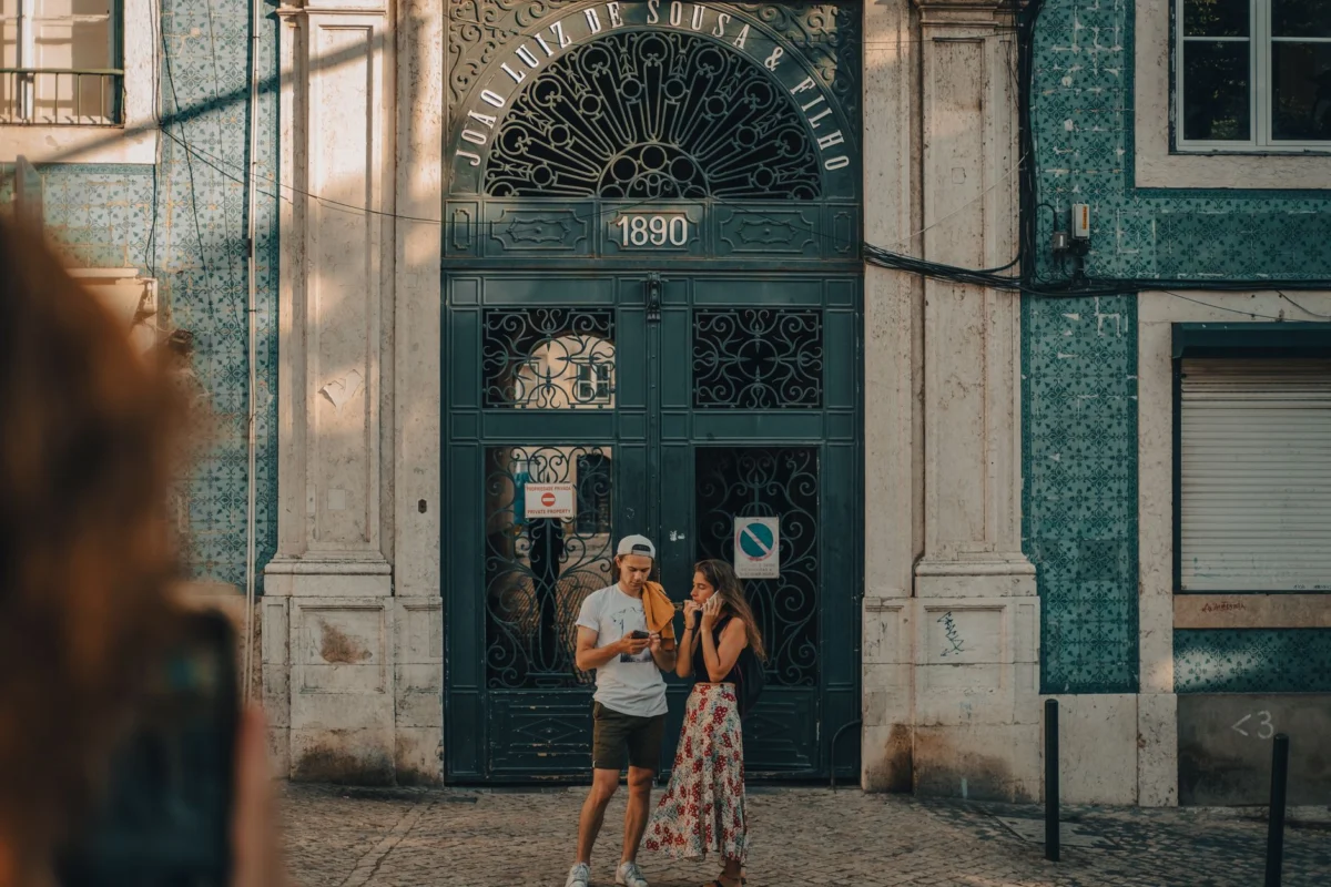 Charming Lisbon street with atmospheric lighting